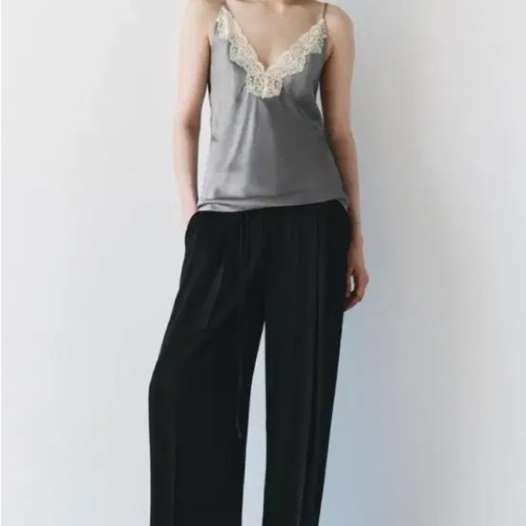 ZARA | ZW Collection Satin Effect Gray Camisole with Cream Lace Top - Picture 1 of 15
